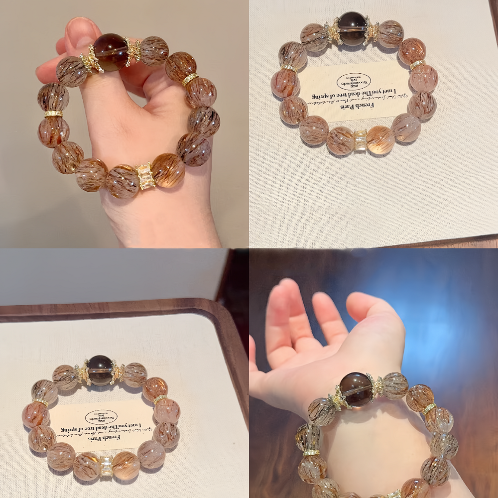 Natural Black Gold Super Seven Tea Crystal Original Design Business Handstring Bracelet Gift for Men