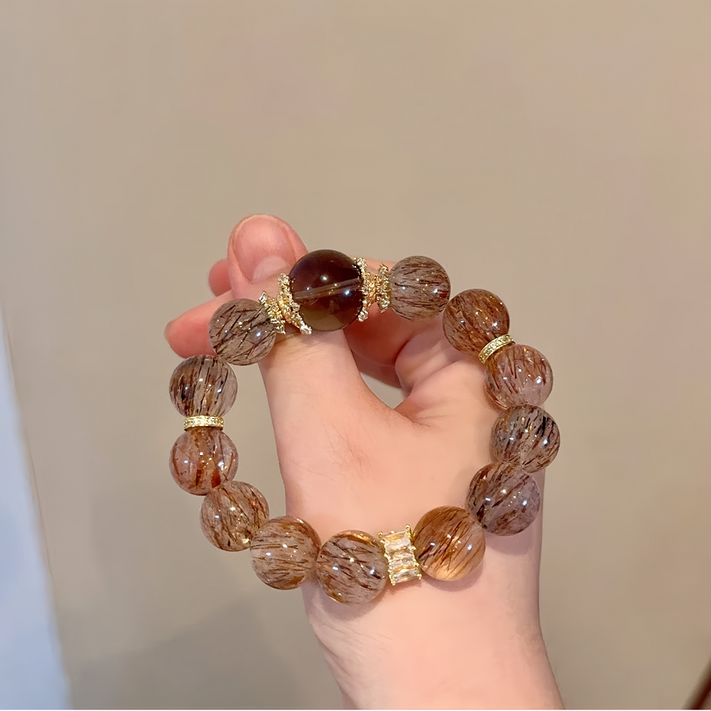 Natural Black Gold Super Seven Tea Crystal Original Design Business Handstring Bracelet Gift for Men